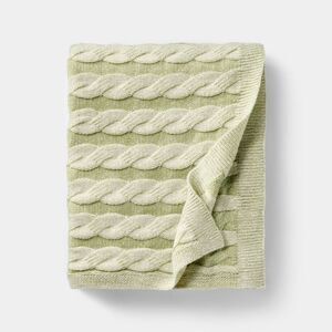 50"x60" Twisted Cable Throw Blanket Green and Crea Green and Cream